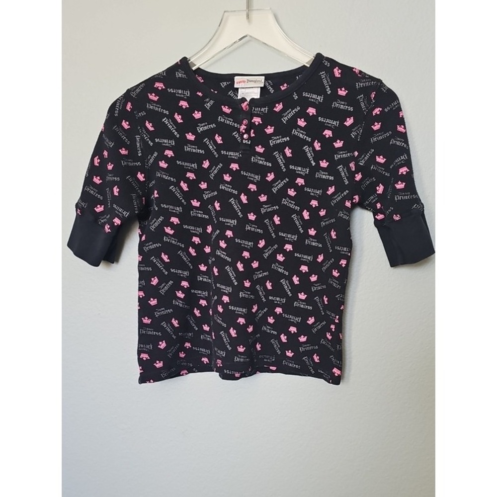 Disneyland Resort Kids Disney Princess Black Thermal Henley Top Crown XL Vintage